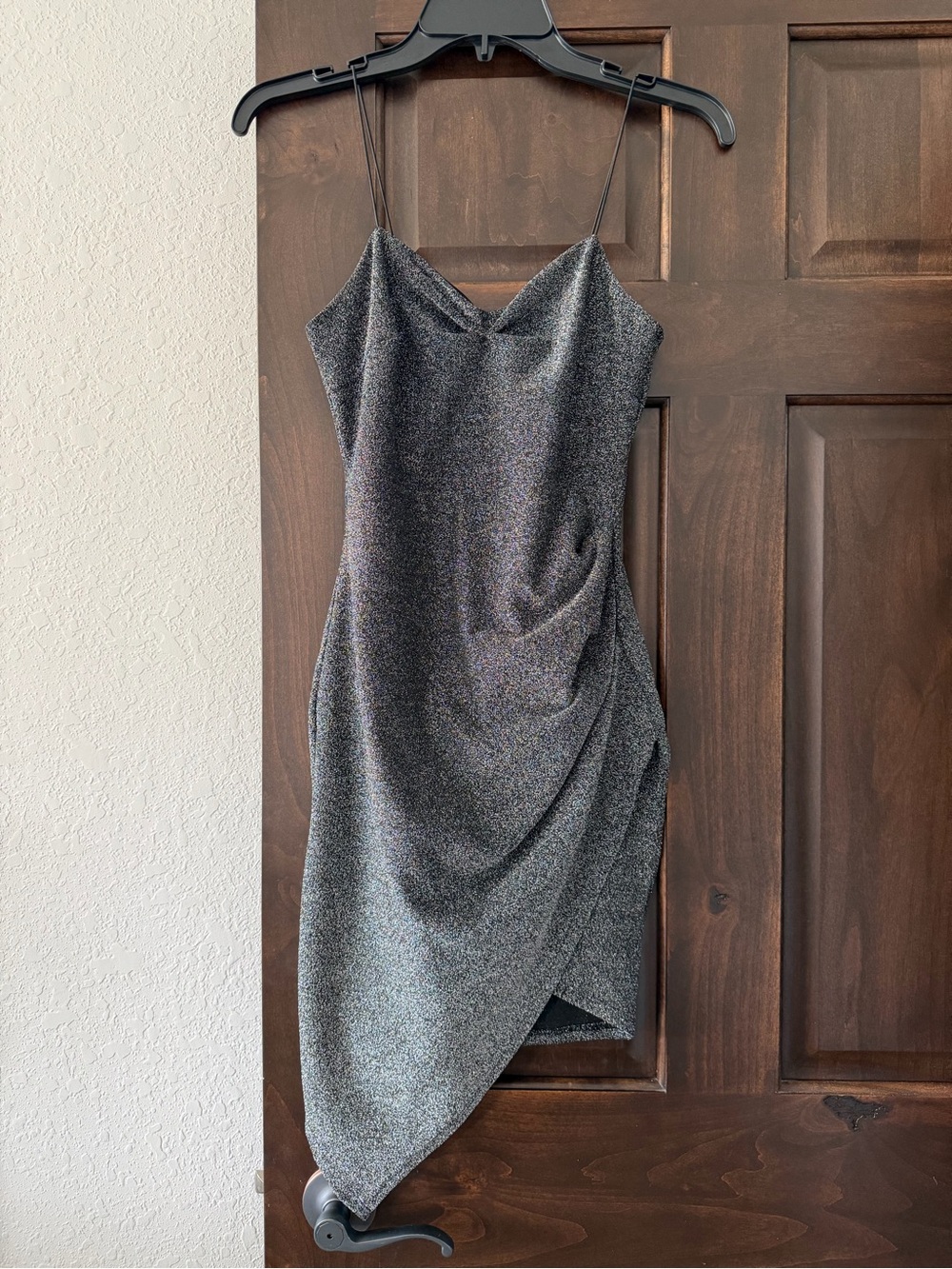Metallic Gray Slip Dress with Cowl Neck